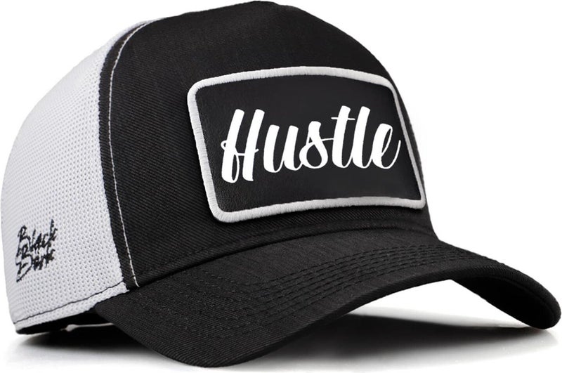 Black Börk V2 Trucker Hustle - Unisex Black-White Cordura Fabric Hat (Cap) with 2 Code Logo  - Image 1
