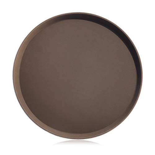 New Star Foodservice New Star Foodservice 25248 Restaurant Grade Non-Slip Tray, Plastic, Rubber Lined, Round (16-Inch, Brown)  - Image 2