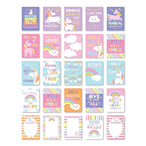Hadley Designs Lunch Box Notes for Kids – 25 Inspirational & Motivational Lunchbox Notes for Girls, Unicorn Lunch Box Cards with Positive Affirmations, Encouraging Messages for Kindergarten, Children & Teens - Image 1