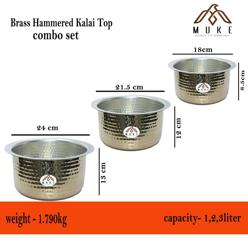 MUKE® Brass Hammered Patila, Brass Tope, Brass Cookware, Patila, Round Heavy Bottom Tapeli, Bhagona Kalai Brass top (1,2,3 Liter) - Image 2