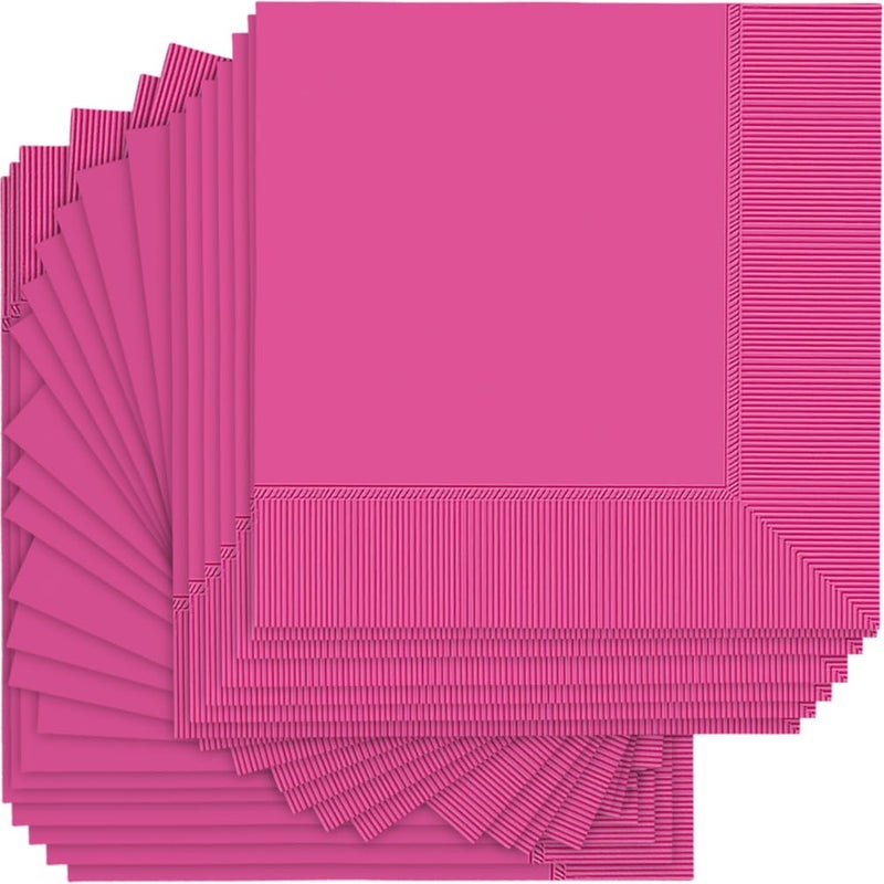 Amscan Elegant Bright Pink 2-Ply Luncheon Napkins - 6.5"" x 6.5"" (40-Pack) - Soft & Durable  Vibrant Mid Count Napkins - Perfect for Events - Image 1