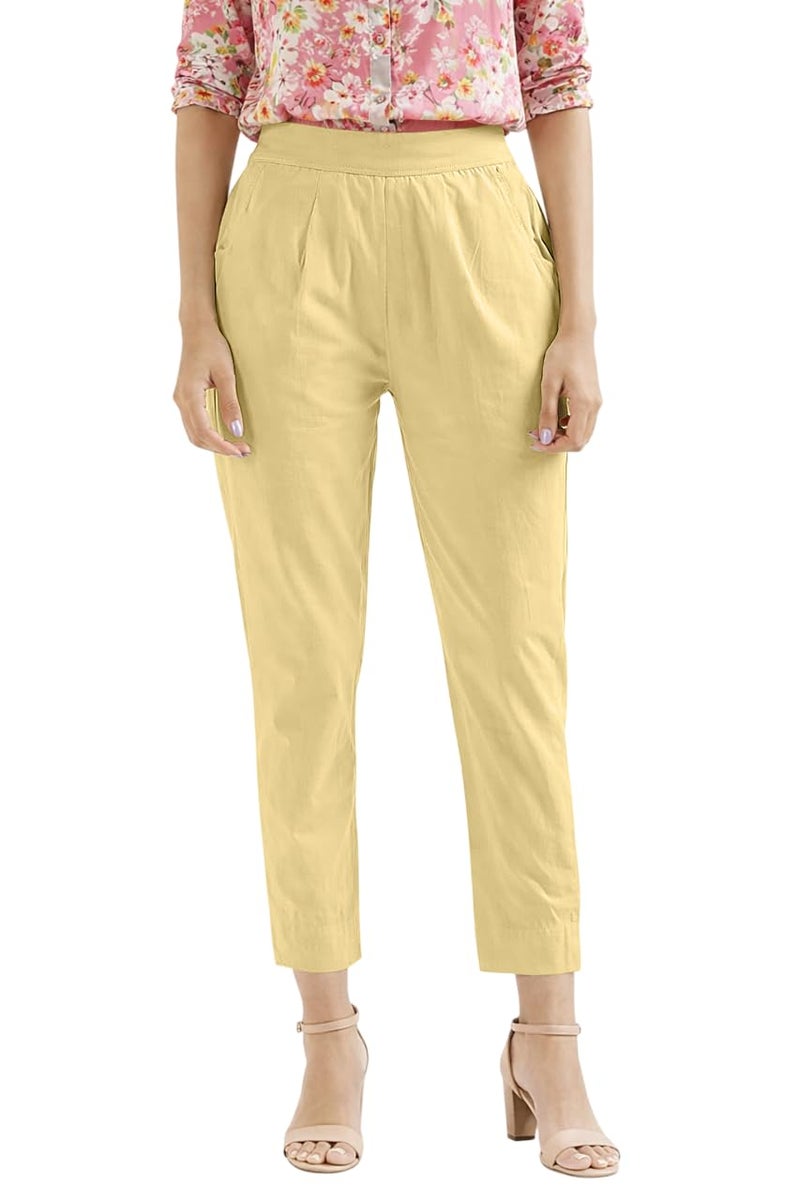 Celary Women’s Cotton Pants with Half Elasticated Waist and Pockets for Casual and Office Wear - Image 1