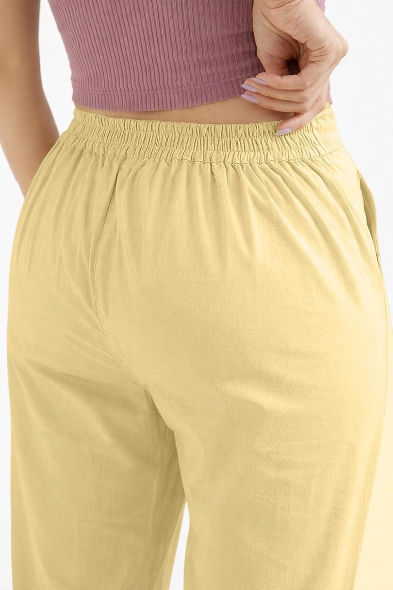 Celary Women’s Cotton Pants with Half Elasticated Waist and Pockets for Casual and Office Wear - Image 3