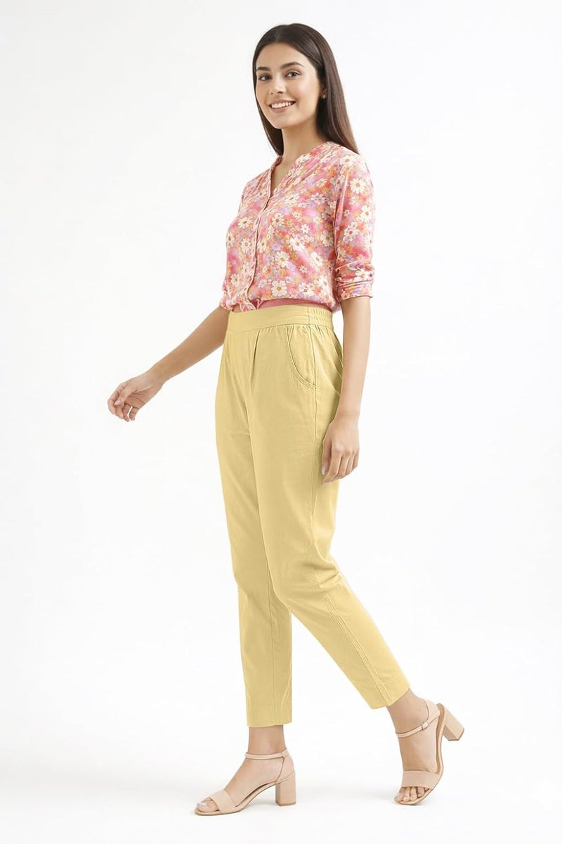 Celary Women’s Cotton Pants with Half Elasticated Waist and Pockets for Casual and Office Wear - Image 2