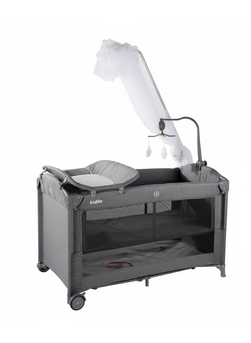 كيديليو سرير أطفال بجانب السرير مع سرير سفر قابل للطي بمستويات مختلفة مع شبكة ضد البعوض وألعاب كود (T702L) - Image 1