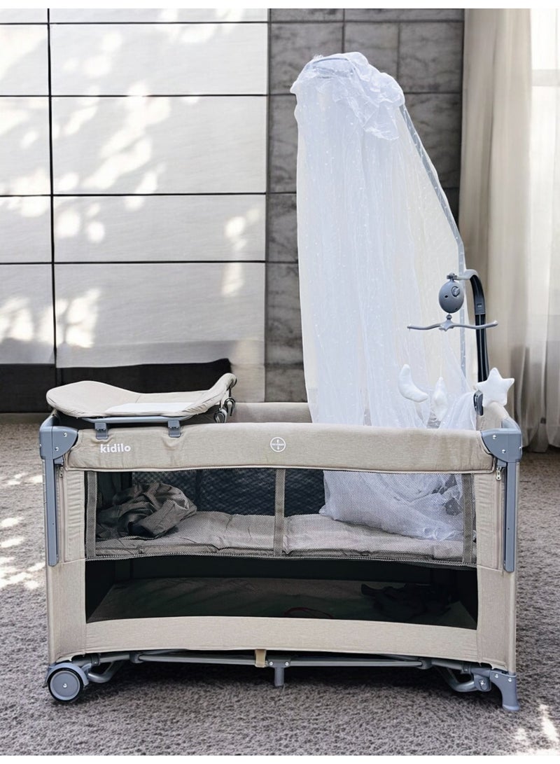 كيديليو سرير أطفال بجانب السرير مع سرير سفر قابل للطي بمستويات مختلفة مع شبكة ضد البعوض وألعاب كود (T702L) - Image 5