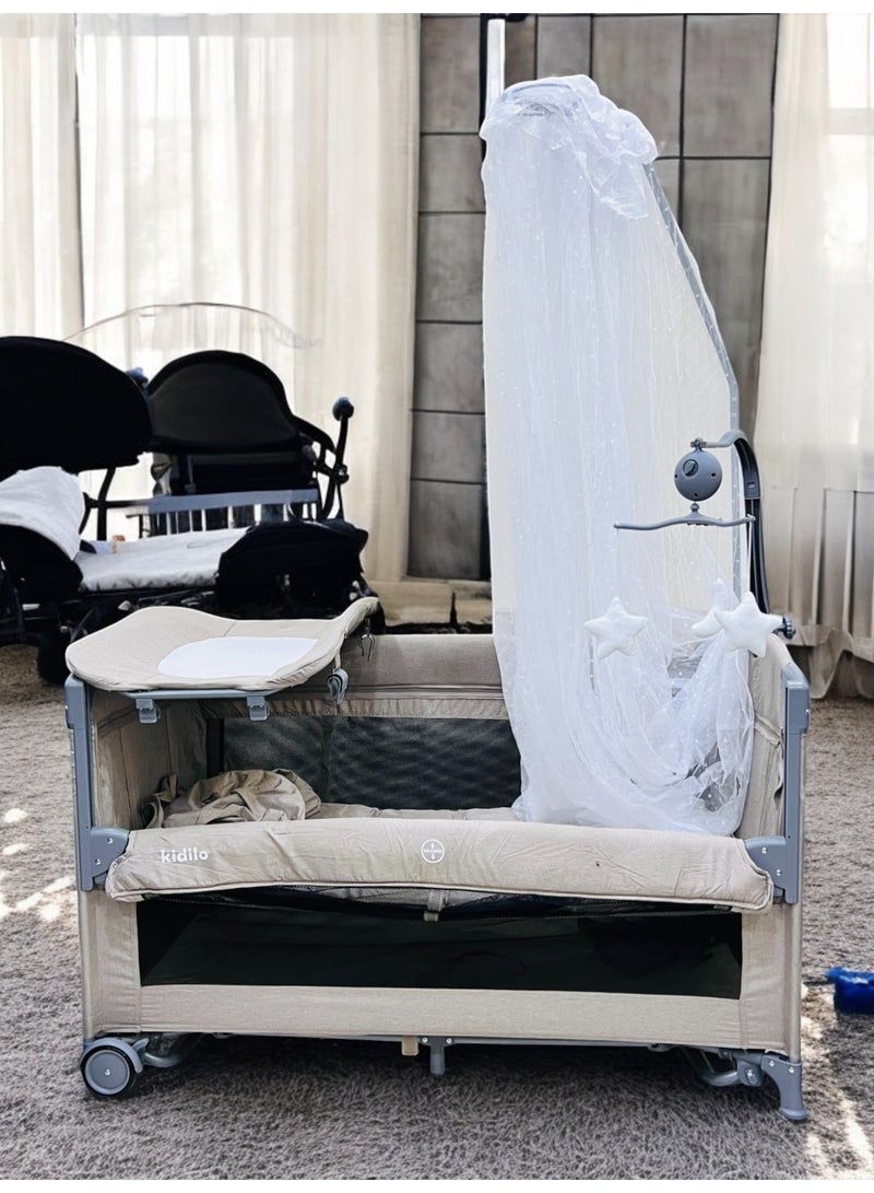 كيديليو سرير أطفال بجانب السرير مع سرير سفر قابل للطي بمستويات مختلفة مع شبكة ضد البعوض وألعاب كود (T702L) - Image 4