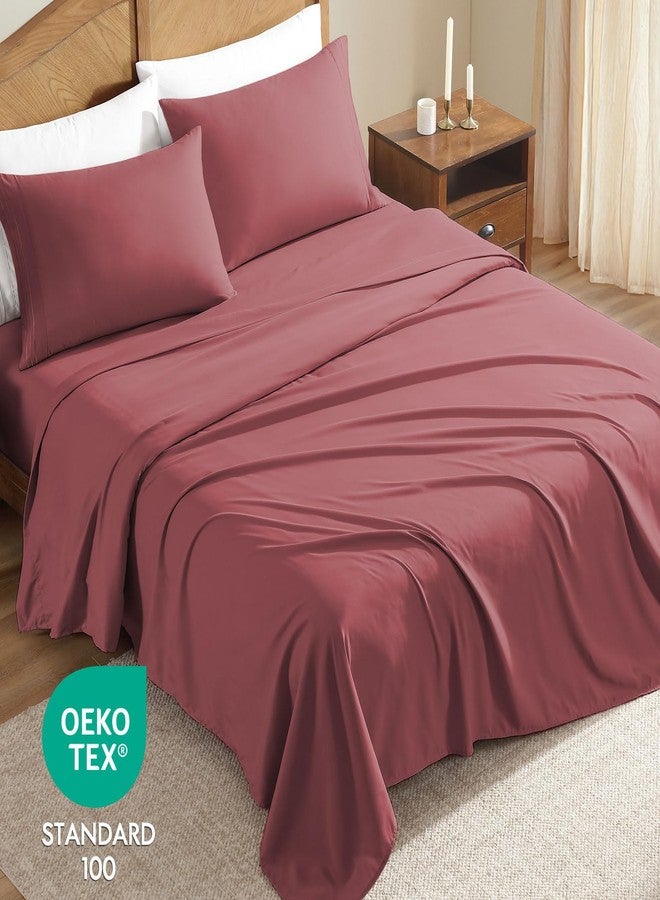 ClevaHome Sheet Set King Size, 4-Piece Bedding, Lightweight & Super Soft Easy Care Microfiber- Shrinkage & Fade Resistant Bedding Set with 14'' Deep Pockets (Burgundy) - Image 5