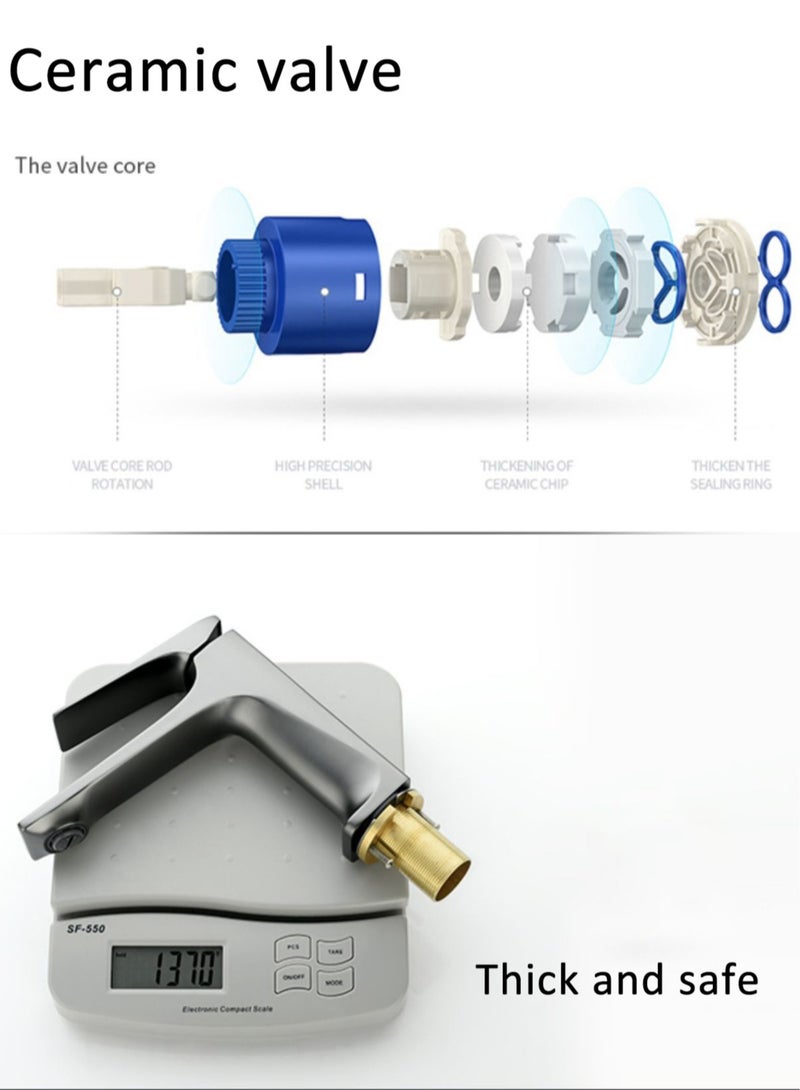 Monda Stainless Steel Faucet Suitable for Kitchen Bathroom Hot and Cold Water Wash Basin Household Single Hole Basin with 60cm Hose Grey - Image 4