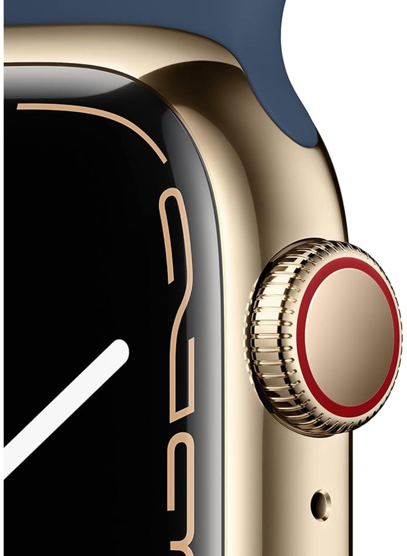Apple Renewed - Watch Series 7 [GPS + Cellular 41mm] Smart Watch w/ Gold Stainless Steel Case with Abyss Blue Sport Band Gold Stainless Steel - Image 2