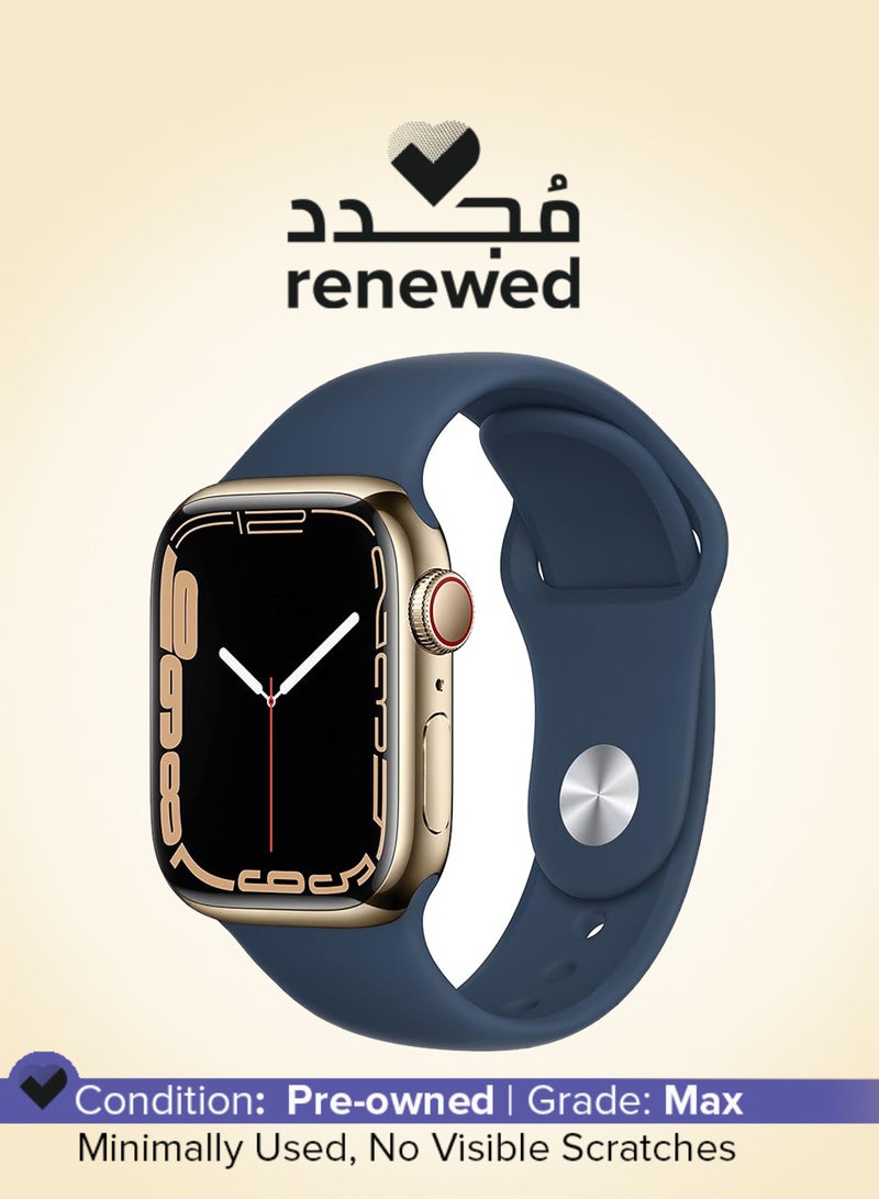 Apple Renewed - Watch Series 7 [GPS + Cellular 41mm] Smart Watch w/ Gold Stainless Steel Case with Abyss Blue Sport Band Gold Stainless Steel - Image 1