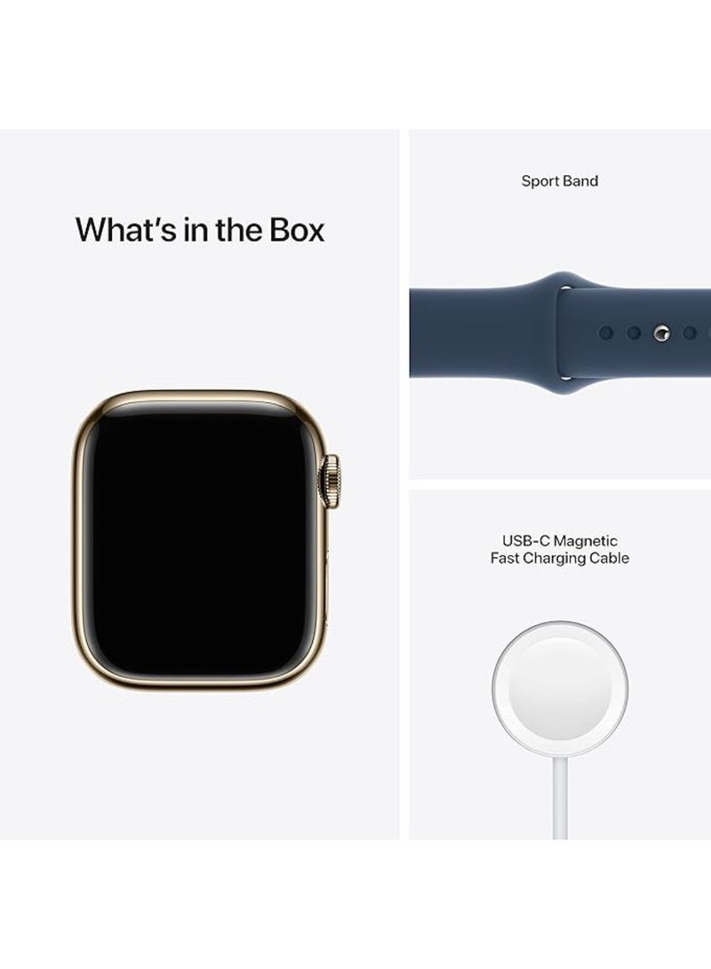 Apple Renewed - Watch Series 7 [GPS + Cellular 41mm] Smart Watch w/ Gold Stainless Steel Case with Abyss Blue Sport Band Gold Stainless Steel - Image 3
