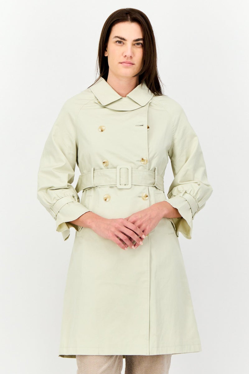 Unique21 Women Petite Solid Belted Trench Coat, Beige - Image 1