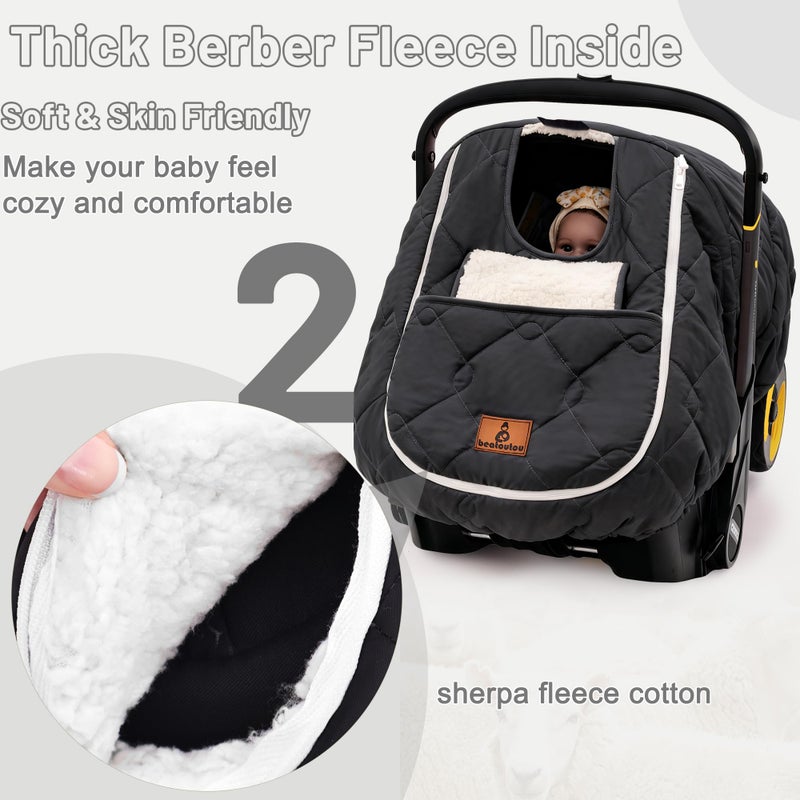 beatoutou Winter Carseat Cover for Baby,Waterproof Baby Car Seat Cover Compatible with Doona Car Seat and Strollerï¼ŒWinter Infant Carseat Canopy, Keeps Babies Warm and Cozy (Black) - Image 3