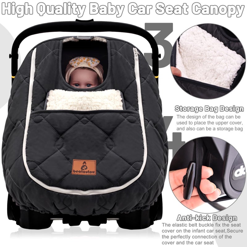 beatoutou Winter Carseat Cover for Baby,Waterproof Baby Car Seat Cover Compatible with Doona Car Seat and Strollerï¼ŒWinter Infant Carseat Canopy, Keeps Babies Warm and Cozy (Black) - Image 4