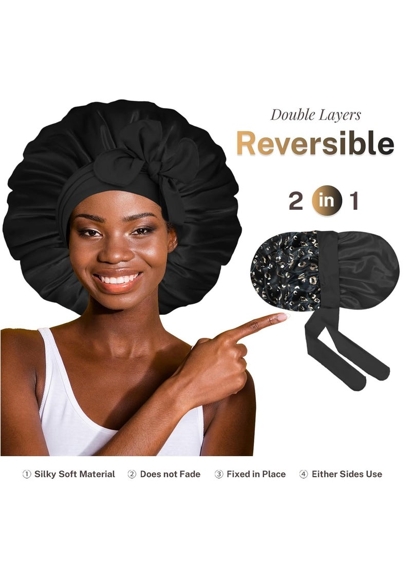 1pc Silk Bonnet for Sleeping Women Large Satin Bonnet Hair Bonnet night sleep cap wrap cover scarf for curly hair Leopard  - Image 2