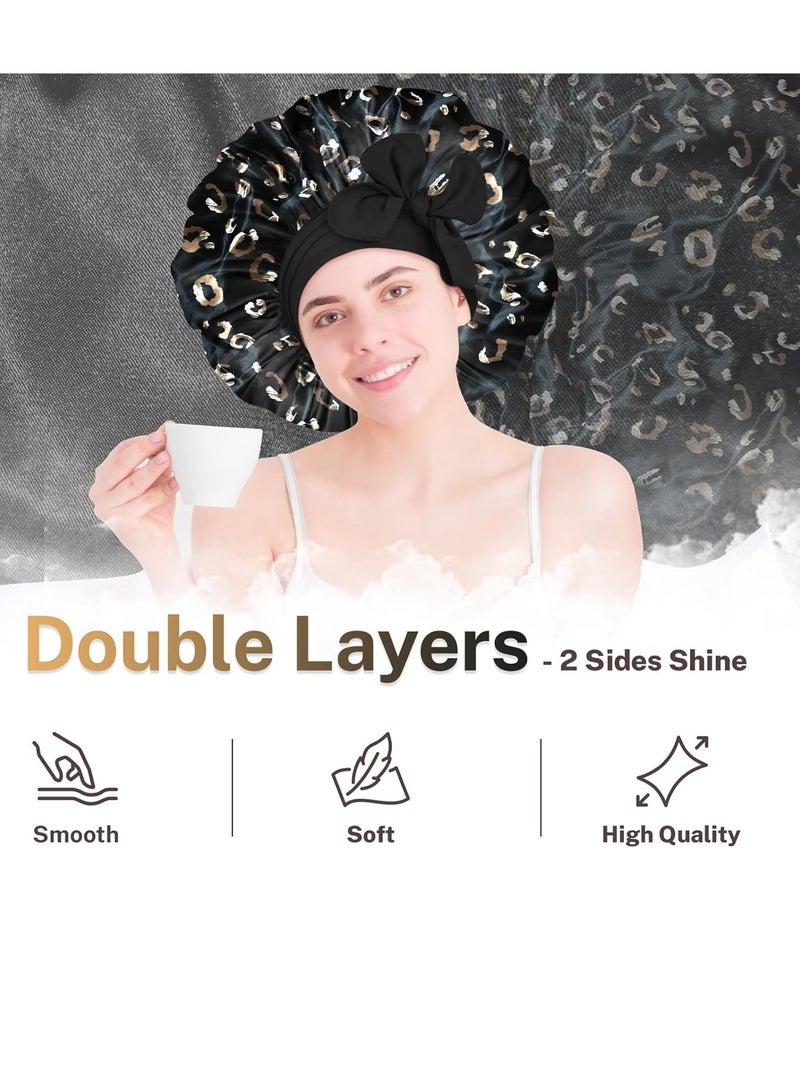 1pc Silk Bonnet for Sleeping Women Large Satin Bonnet Hair Bonnet night sleep cap wrap cover scarf for curly hair Leopard  - Image 3