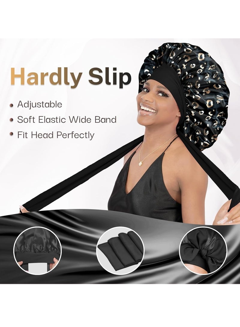 1pc Silk Bonnet for Sleeping Women Large Satin Bonnet Hair Bonnet night sleep cap wrap cover scarf for curly hair Leopard  - Image 4