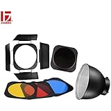 JINBEI JB-A Accessories 7.9"/ 20cm Standard Reflector Bowens Mount and Barndoor Barn Door with Honeycomb Grid & 3 Color - Image 1