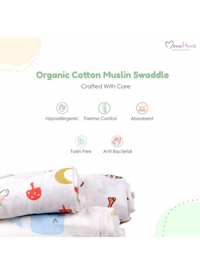 MOM'S HOME Organic Cotton Baby Muslin Swaddle - Pack Of 3-100X100 Cm (Monkywhalecar)  - Image 5