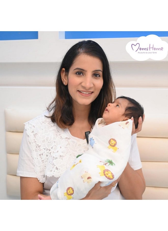 MOM'S HOME Organic Cotton Baby Muslin Swaddle - Pack Of 3-100X100 Cm (Monkywhalecar)  - Image 4