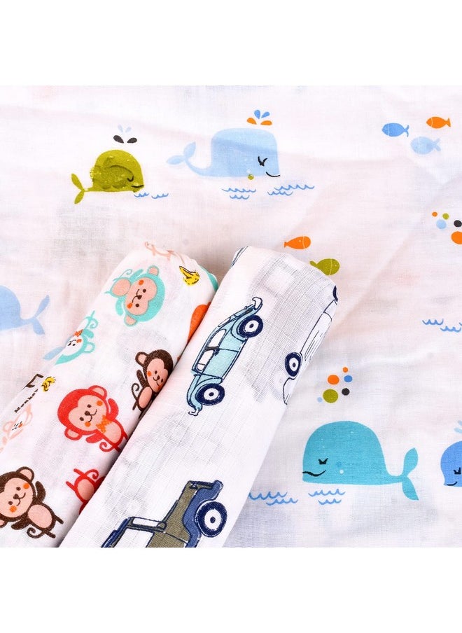 MOM'S HOME Organic Cotton Baby Muslin Swaddle - Pack Of 3-100X100 Cm (Monkywhalecar)  - Image 3