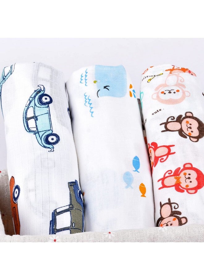 MOM'S HOME Organic Cotton Baby Muslin Swaddle - Pack Of 3-100X100 Cm (Monkywhalecar)  - Image 2
