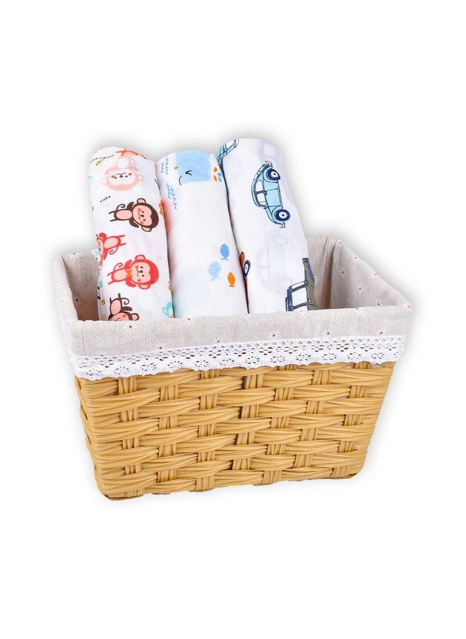 MOM'S HOME Organic Cotton Baby Muslin Swaddle - Pack Of 3-100X100 Cm (Monkywhalecar)  - Image 1