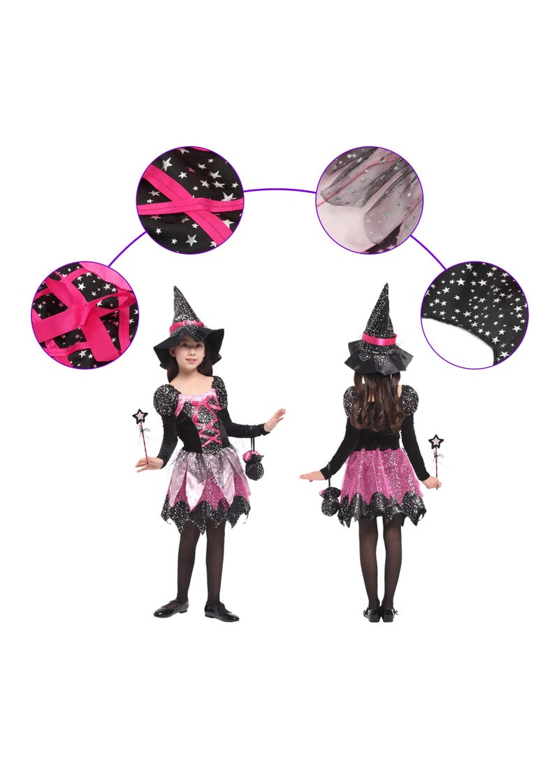 SYOSI Girls Kids Magic Witch Halloween Costume, Cosplay Role Play Fancy Dress Carnival Outfit with Witches Hat, Wand And Candy Bag Accessories, for Halloween Costume Dress-Up Parties, Cosplay (130cm)  - Image 5