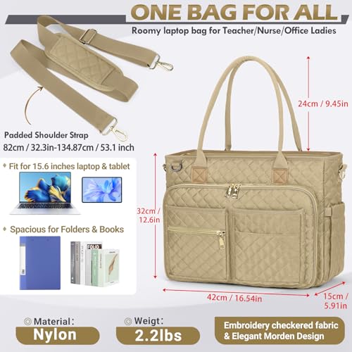 RAINSMORE Teacher Tote Bag 15.6 inch Laptop Bag for Women Work Bags Laptop Tote Nurse Bag Professional Computer Messenger with Insulated Pocket, Laptop Briefcase for Office, College, Nursing, Khkai - Image 4