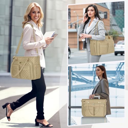 RAINSMORE Teacher Tote Bag 15.6 inch Laptop Bag for Women Work Bags Laptop Tote Nurse Bag Professional Computer Messenger with Insulated Pocket, Laptop Briefcase for Office, College, Nursing, Khkai - Image 2