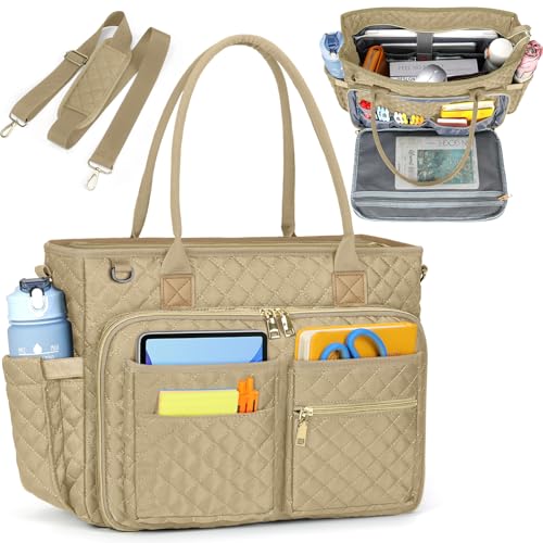 RAINSMORE Teacher Tote Bag 15.6 inch Laptop Bag for Women Work Bags Laptop Tote Nurse Bag Professional Computer Messenger with Insulated Pocket, Laptop Briefcase for Office, College, Nursing, Khkai - Image 1