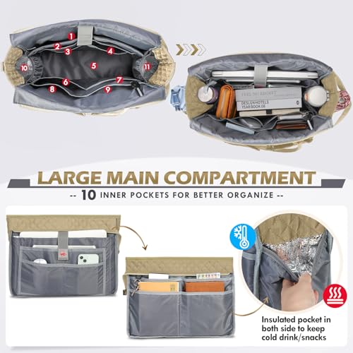 RAINSMORE Teacher Tote Bag 15.6 inch Laptop Bag for Women Work Bags Laptop Tote Nurse Bag Professional Computer Messenger with Insulated Pocket, Laptop Briefcase for Office, College, Nursing, Khkai - Image 3