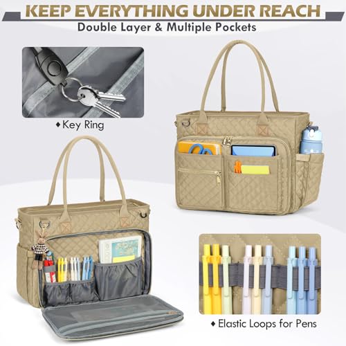 RAINSMORE Teacher Tote Bag 15.6 inch Laptop Bag for Women Work Bags Laptop Tote Nurse Bag Professional Computer Messenger with Insulated Pocket, Laptop Briefcase for Office, College, Nursing, Khkai - Image 5