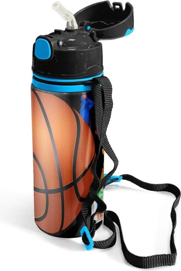 كورال هاي Kids Black Basketball Patterned Aluminum Flask with Straw 600 ml 11940