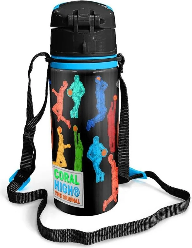 كورال هاي Kids Black Basketball Patterned Aluminum Flask with Straw 600 ml 11940