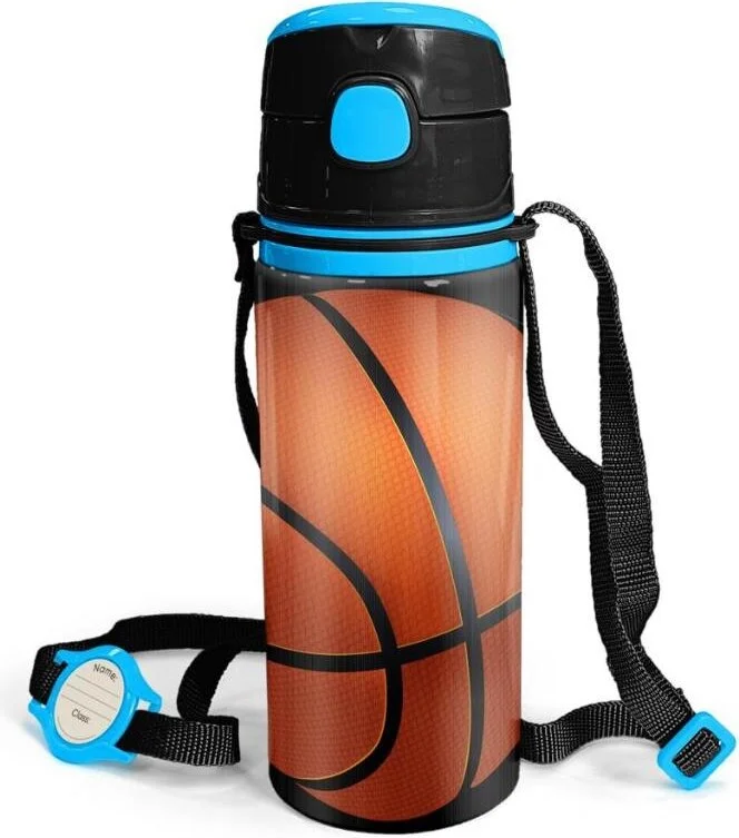 كورال هاي Kids Black Basketball Patterned Aluminum Flask with Straw 600 ml 11940