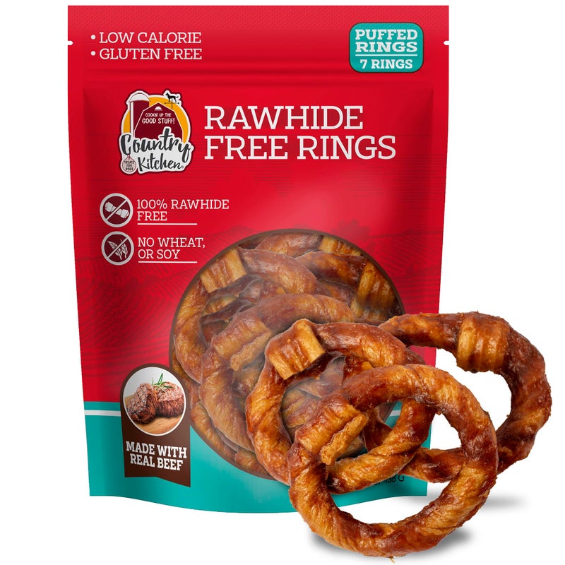 Country Kitchen Rawhide Free Beef Rings Dog Chews, Made with Real Beef, Highly Digestible, Gluten Free, 7 Count - Image 1