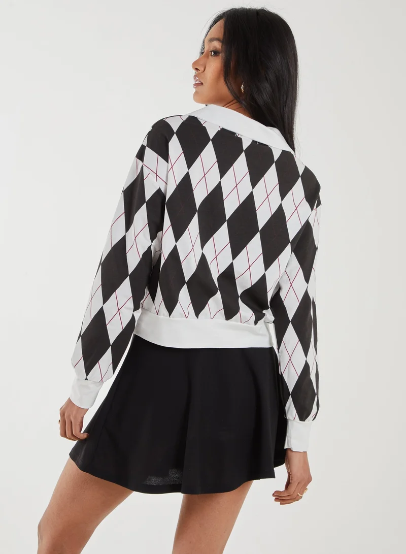 Pink Vanilla Long Sleeve Collared Diamond Top