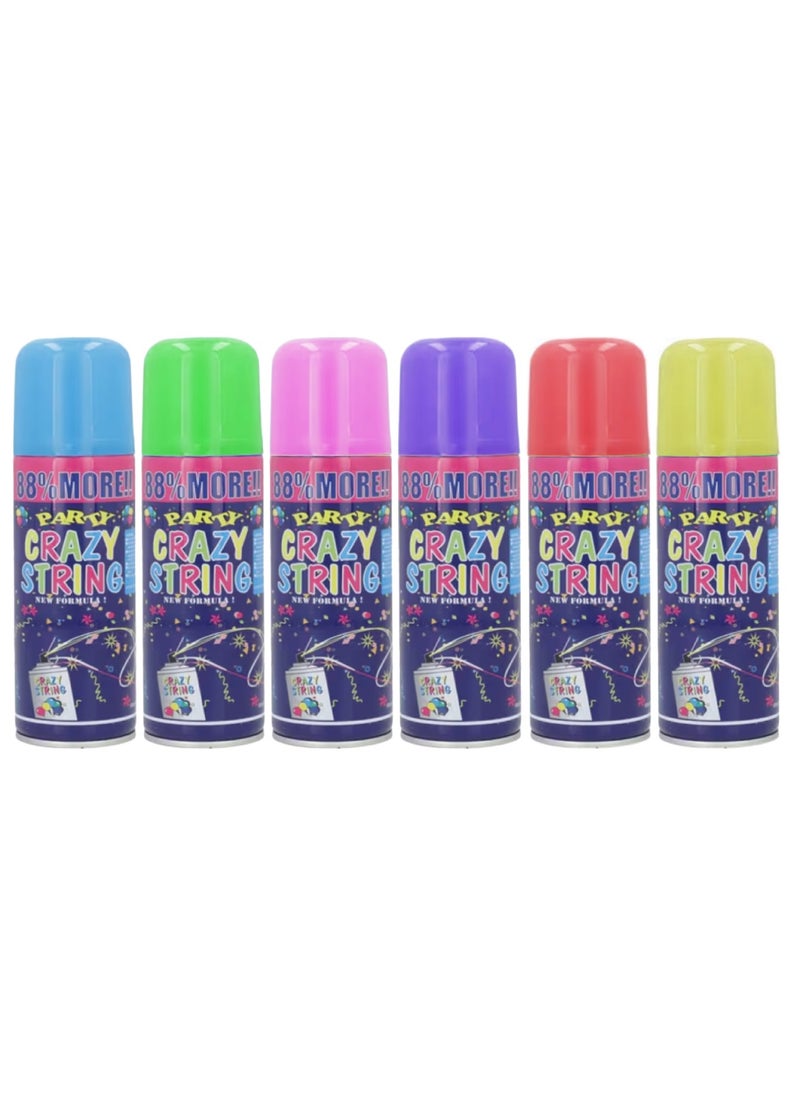 Yuwell - Pack Of 6 Pcs Party Crazy String Spray Fun Party Streamer Spray 350ML Each Spray String In A Can For Children's Parties, Party Supplies Perfect For Kids Parties And Events Multicolor - Image 1