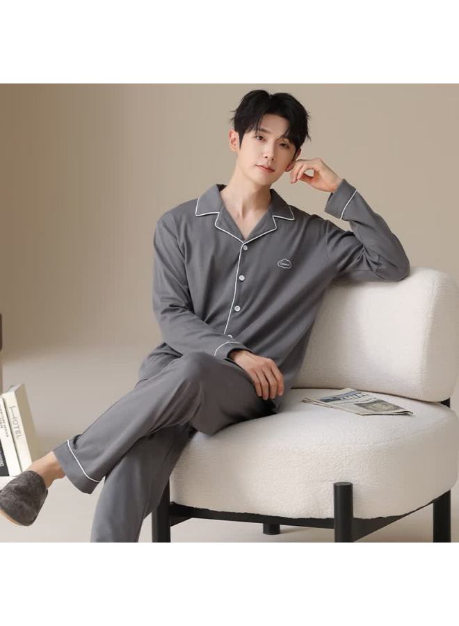 Langsha Men's Pajamas Autumn Winter  New Long Sleeve Long Pants Simple Antibacterial Homewear Set Suitable For Outdoor Wear