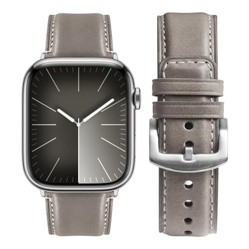 Fullmosa Leather Bands Compatible with Apple Watch Band 42mm 44mm 45mm 49mm,Yola Leather Bracelet Apple Watch Band Compatible for iWatch Ultra 2 Ultra SE2 SE Series 9 8 7 6 5 4 3 2 1,Grey - Image 1