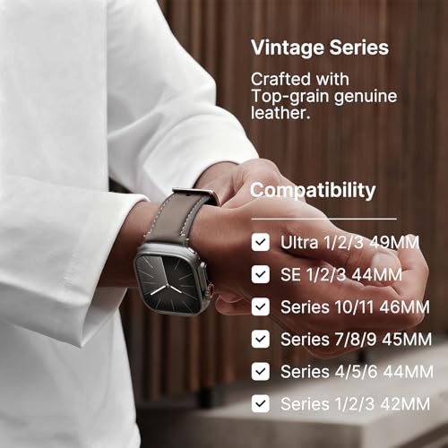 Fullmosa Leather Bands Compatible with Apple Watch Band 42mm 44mm 45mm 49mm,Yola Leather Bracelet Apple Watch Band Compatible for iWatch Ultra 2 Ultra SE2 SE Series 9 8 7 6 5 4 3 2 1,Grey - Image 4