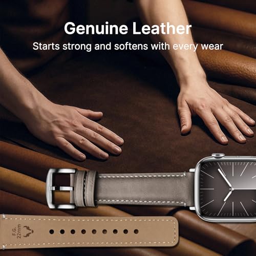 Fullmosa Leather Bands Compatible with Apple Watch Band 42mm 44mm 45mm 49mm,Yola Leather Bracelet Apple Watch Band Compatible for iWatch Ultra 2 Ultra SE2 SE Series 9 8 7 6 5 4 3 2 1,Grey - Image 3