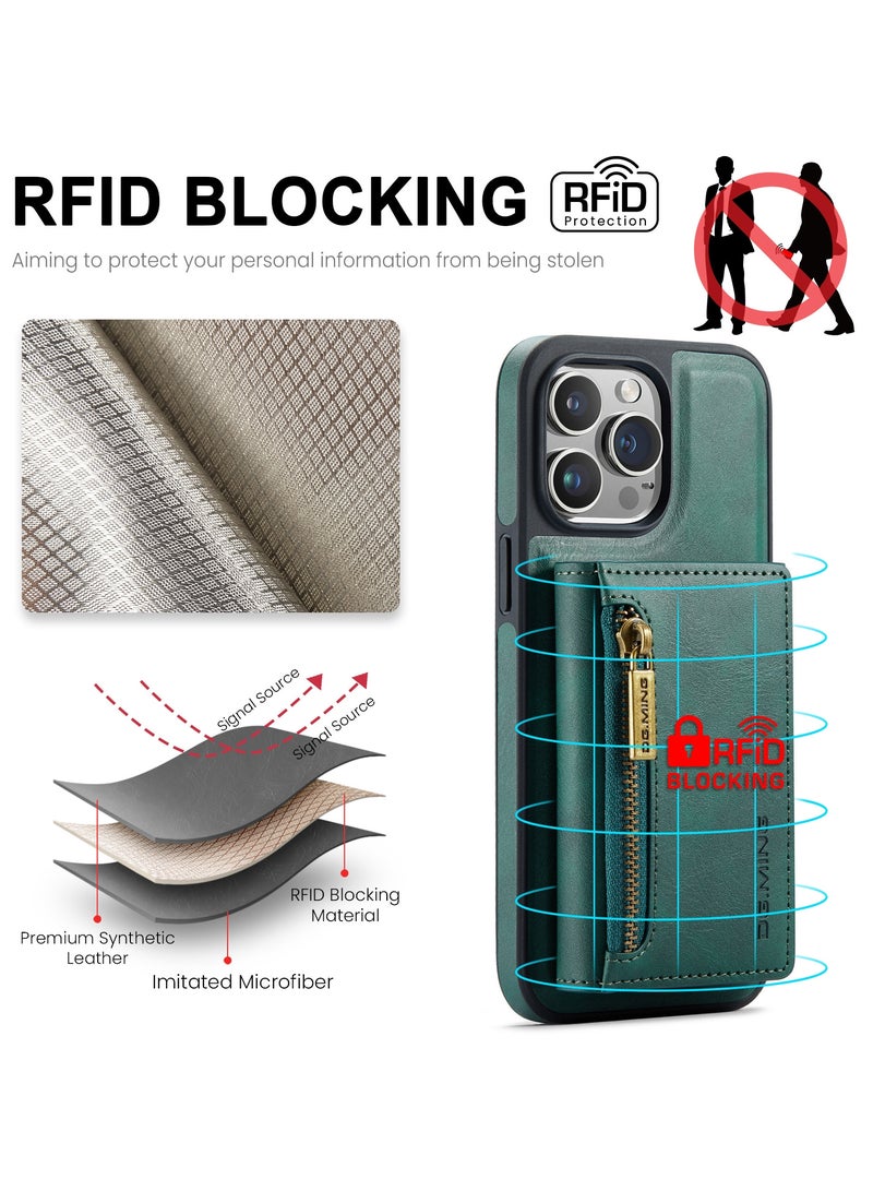ديجمينغ كيس مي جراب جلد مع محفظة مغناطيسية متوافق مع هاتف ايفون 14 برو ماكس - اخضر - Image 3