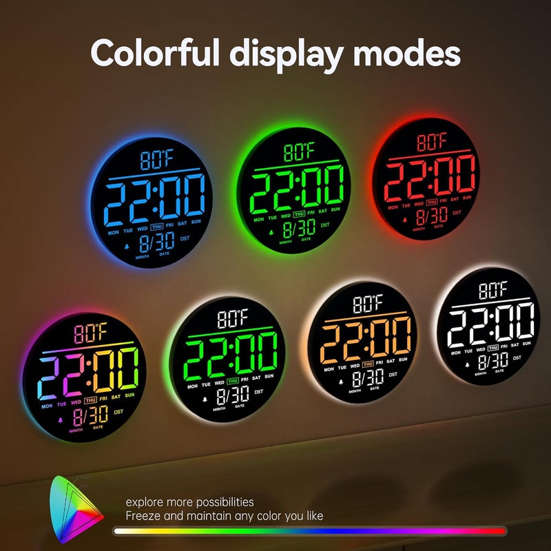 Jall 10" Large Digital Wall Clock with Seconds, Alarm Countdown Timer, Big LED Display, RGB Color, DST, Temperature, Mounted for Bedroom Living Room Office Classroom Gym, Xmas Birthday Gift, Blue - Image 4