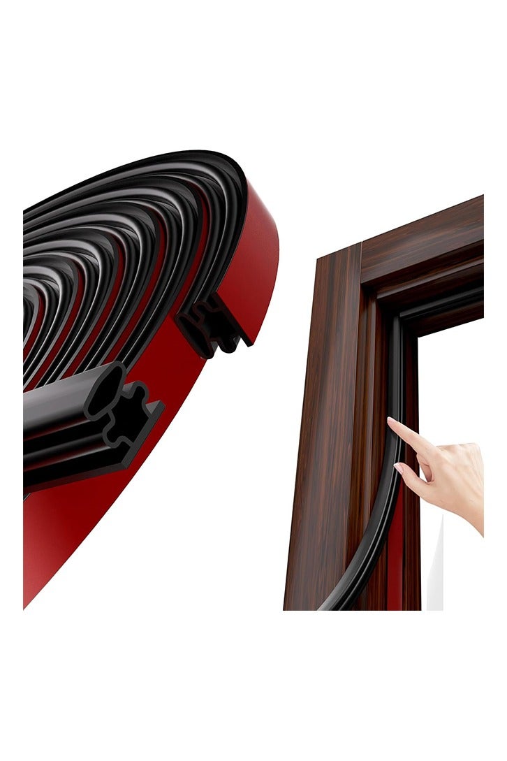 مانع تسرب للطقس، شريط مطاطي أسود على شكل حرف D للأبواب/النوافذ، مانع تسرب ذاتي اللصق لإطار الباب والنوافذ، مانع فجوات عازلة بطول 20 قدمًا - Image 1