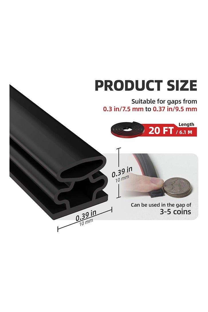 مانع تسرب للطقس، شريط مطاطي أسود على شكل حرف D للأبواب/النوافذ، مانع تسرب ذاتي اللصق لإطار الباب والنوافذ، مانع فجوات عازلة بطول 20 قدمًا - Image 2