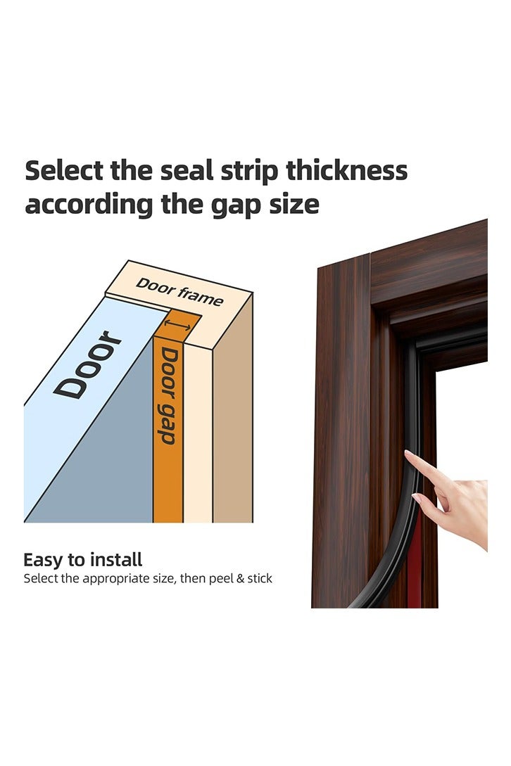 مانع تسرب للطقس، شريط مطاطي أسود على شكل حرف D للأبواب/النوافذ، مانع تسرب ذاتي اللصق لإطار الباب والنوافذ، مانع فجوات عازلة بطول 20 قدمًا - Image 3