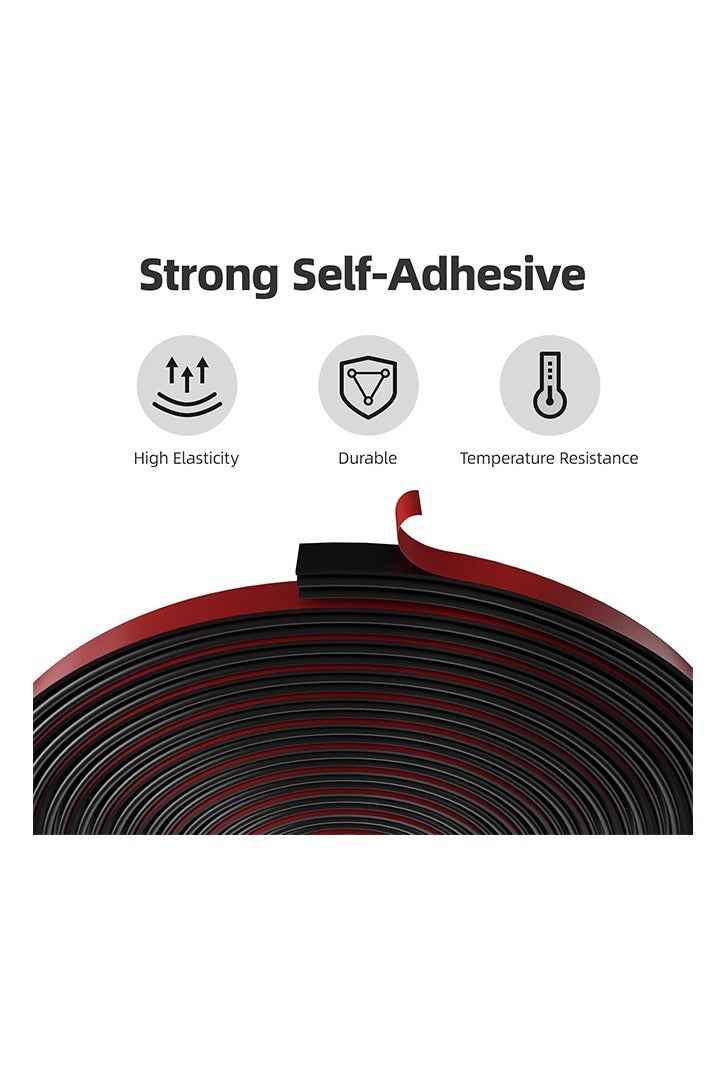 مانع تسرب للطقس، شريط مطاطي أسود على شكل حرف D للأبواب/النوافذ، مانع تسرب ذاتي اللصق لإطار الباب والنوافذ، مانع فجوات عازلة بطول 20 قدمًا - Image 4